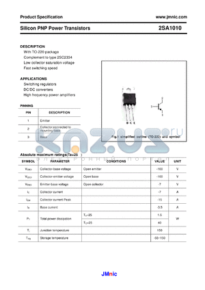 2SA1010 datasheet - Silicon PNP Power Transistors
