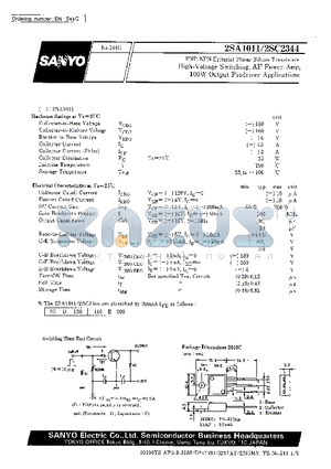 2SA1011 datasheet - High-Voltage Switching, AF Power Amp, 100W Output Predriver Applications