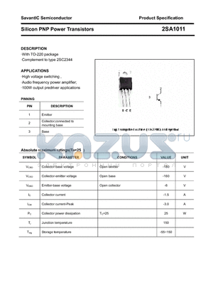 2SA1011 datasheet - Silicon PNP Power Transistors