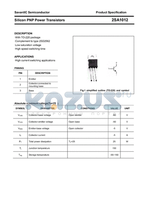 2SA1012 datasheet - Silicon PNP Power Transistors