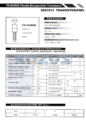 2SA1013 datasheet - TO 92MOD PLASTIC ENCAPSULATE TRANSISTORS
