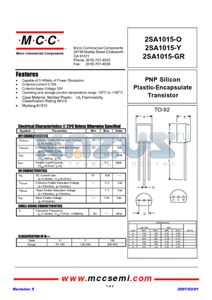 2SA1015-GR datasheet - PNP Silicon Plastic-Encapsulate Transistor