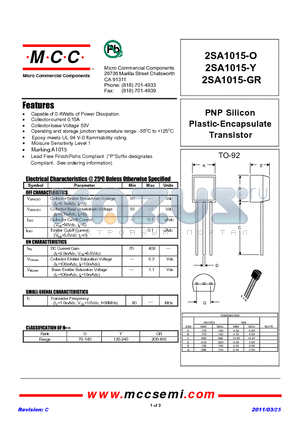 2SA1015-GR datasheet - PNP Silicon Plastic-Encapsulate Transistor