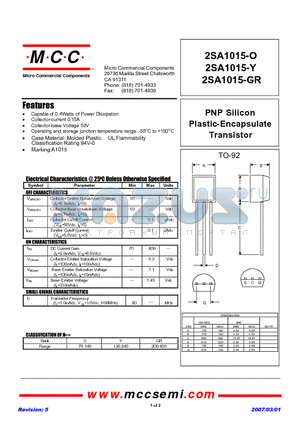 2SA1015-O datasheet - PNP Silicon Plastic-Encapsulate Transistor