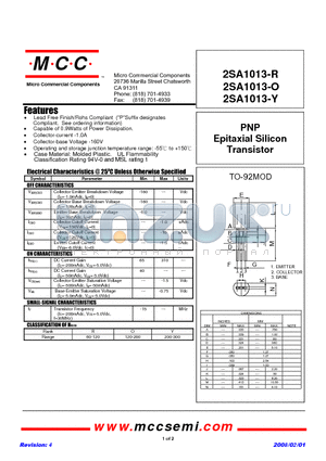 2SA1013-O datasheet - PNP Epitaxial Silicon Transistor