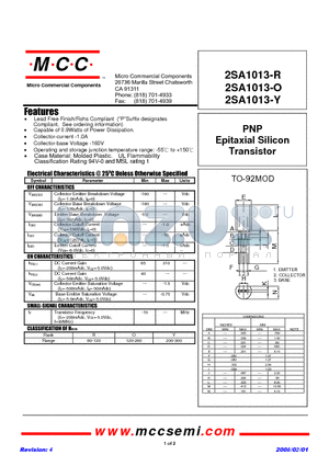 2SA1013-Y datasheet - PNP Epitaxial Silicon Transistor