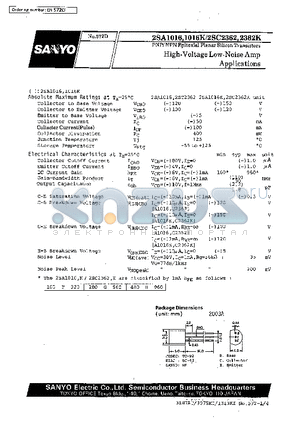 2SA1016 datasheet - High-Voltage Low-Noise Amp Applications