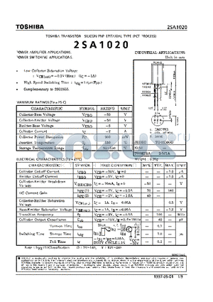 2SA1020 datasheet - TRANSISTOR (POWER AMPLIFIER APPLICATIONS)