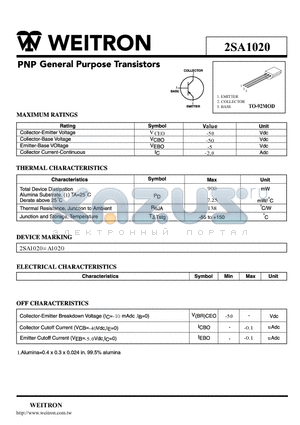 2SA1020 datasheet - PNP General Purpose Transistors