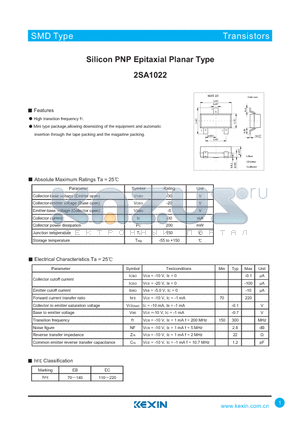 2SA1022 datasheet - Silicon PNP Epitaxial Planar Type
