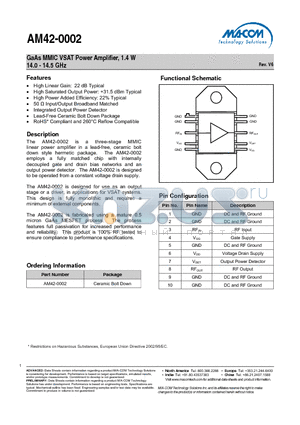AM42-0002 datasheet - GaAs MMIC VSAT Power Amplifier, 1.4 W