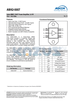 AM42-0007 datasheet - GaAs MMIC VSAT Power Amplifier, 2.0 W