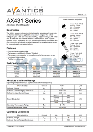 AX431BM datasheet - Adjustable Shunt Regulator