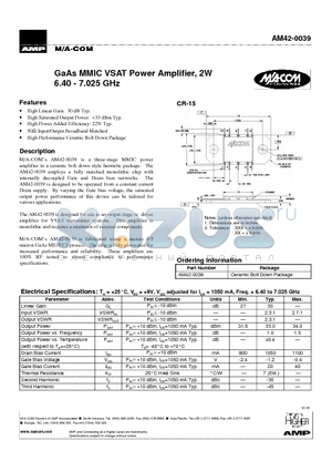 AM42-0039 datasheet - GaAs MMIC VSAT Power Amplifier, 2W 6.40 - 7.025 GHz