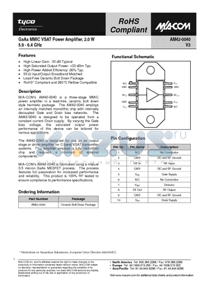 AM42-0040 datasheet - GaAs MMIC VSAT Power Amplifier 2.0W 5.9 - 6.4GHz