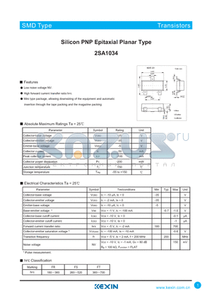 2SA1034 datasheet - Silicon PNP Epitaxial Planar Type