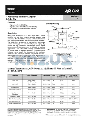 AM42-0055 datasheet - 1 Watt / 2 Watt S-Band Power Amplifier 2.2 - 2.4 GHz