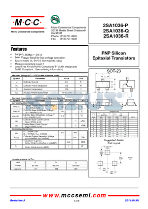 2SA1036-P datasheet - PNP Silicon Epitaxial Transistors