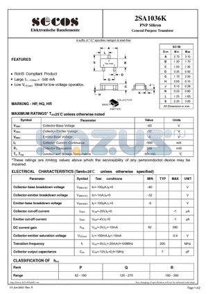 2SA1036K datasheet - PNP Silicon General Purpose Transistor