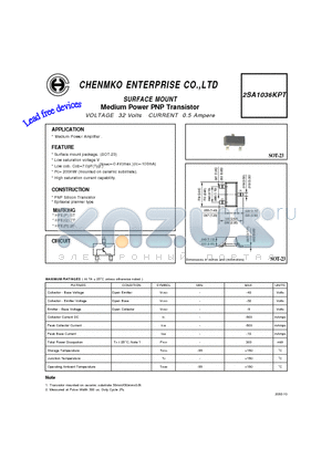 2SA1036KPT datasheet - Medium Power PNP Transistor