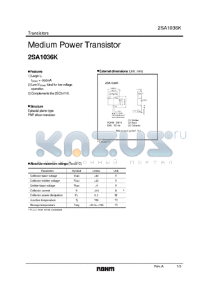 2SA1036KT146P datasheet - Medium Power Transistor