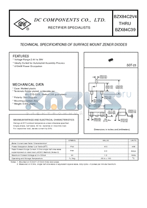 BZX84C2V4 datasheet - TECHNICAL SPECIFICATIONS OF SURFACE MOUNT ZENER DIODES