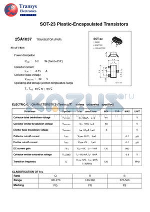 2SA1037 datasheet - Plastic-Encapsulated Transistors