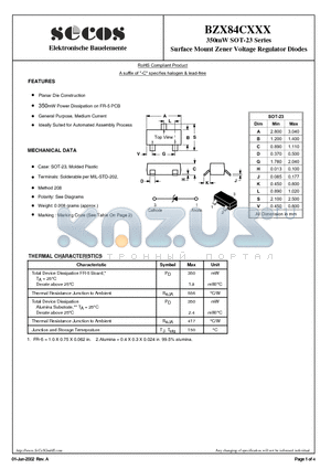 BZX84C2V4 datasheet - Surface Mount Zener Voltage Regulator Diodes