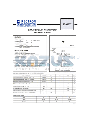 2SA1037 datasheet - SOT-23 BIPOLAR TRANSISTORS TRANSISTOR(PNP)