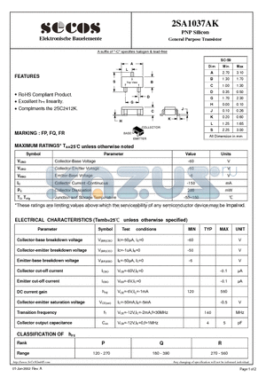 2SA1037AK datasheet - PNP Silicon General Purpose Transistor