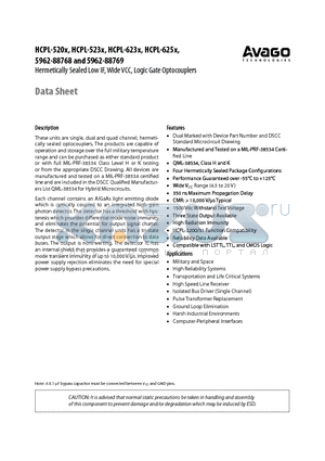 5962-8876802KPC datasheet - Hermetically Sealed Low IF, Wide VCC, Logic Gate Optocouplers