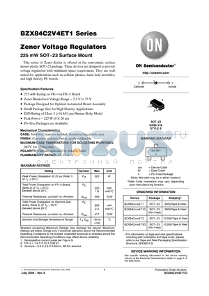 BZX84C2V4ET1 datasheet - Zener Voltage Regulators 225 mW SOT−23 Surface Mount