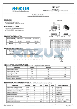 2SA1037_10 datasheet - PNP Silicon General Purpose Transistor