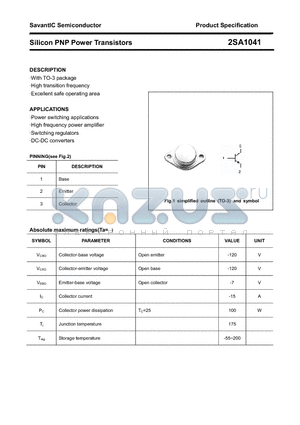 2SA1041 datasheet - Silicon PNP Power Transistors