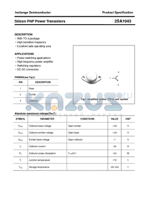 2SA1043 datasheet - Silicon PNP Power Transistors