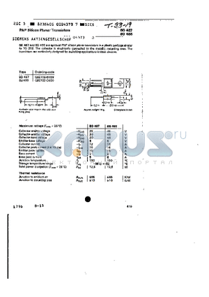 BD488 datasheet - PNP SILICON PLANAR TRANSISTORS