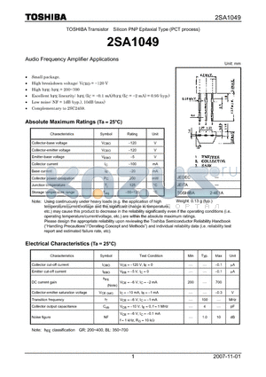 2SA1049 datasheet - Audio Frequency Amplifier Applications