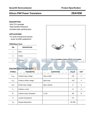 2SA1050 datasheet - Silicon PNP Power Transistors