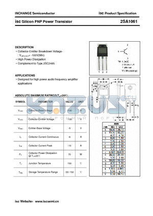 2SA1061 datasheet - isc Silicon PNP Power Transistor