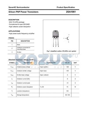 2SA1061 datasheet - Silicon PNP Power Transistors
