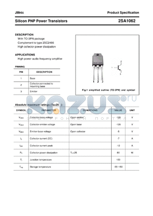 2SA1062 datasheet - Silicon PNP Power Transistors