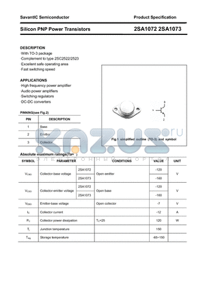 2SA1072 datasheet - Silicon PNP Power Transistors