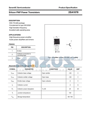 2SA1078 datasheet - Silicon PNP Power Transistors