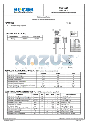2SA1083 datasheet - PNP Plastic Encapsulated Transistor