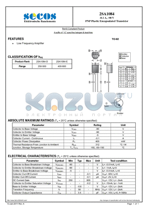 2SA1084 datasheet - PNP Plastic Encapsulated Transistor