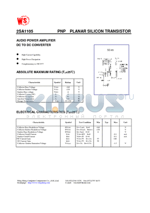 2SA1105 datasheet - PNP PLANAR SILICON TRANSISTOR(AUDIO POWER AMPLIFIER DC TO DC CONVERTER)