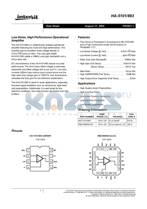 5962-89636012A datasheet - Low Noise, High Performance Operational Amplifier