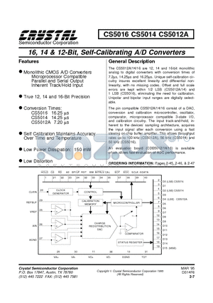 5962-8967601QA datasheet - 16, 14 & 12-Bit, Self-Calibrating A/D Converters