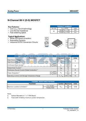 AM4460NT datasheet - N-Channel 60-V (D-S) MOSFET