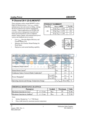 AM4463P datasheet - P-Channel 20-V (D-S) MOSFET